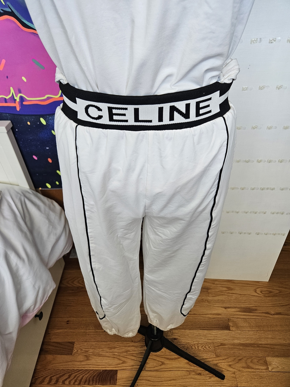CELINE White Logo Tee and Matching Track Pants Set - Picture 5 of 9